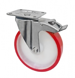 Heavy Duty Casters Stainless Steel Caster 125mm/150mm/200mm Red PU Casters with Brake 200-400kgs Loading Capacity European L1 Series SUS304