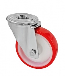 Heavy Duty Casters Stainless Steel Caster 125mm/150mm/200mm Top Hole Swivel Red PU Casters 200-400kgs Loading Capacity European L1 Series SUS304