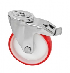 Heavy Duty Casters Stainless Steel Caster 125mm/150mm/200mm Top Hole Nylon Casters with Brake 200-400kgs Loading Capacity European L1 Series SUS304